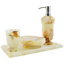 Marble Bath Set White Onyx 4 Piece Set with Vanity Tray
