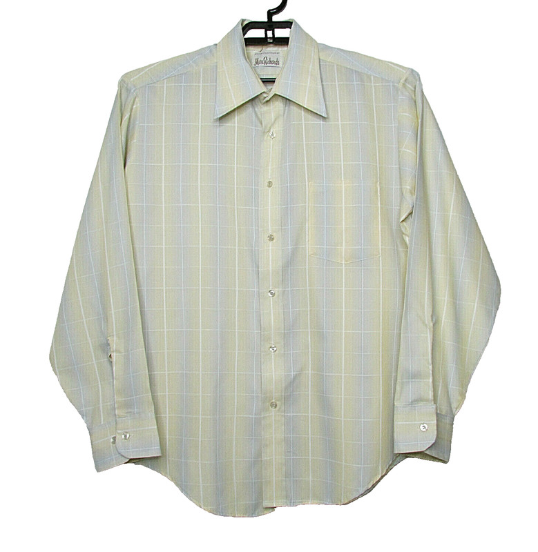 VTG 70s Marc Richards Polyester Blend Dress Casual Shirt sz Large Plaid LS Disco