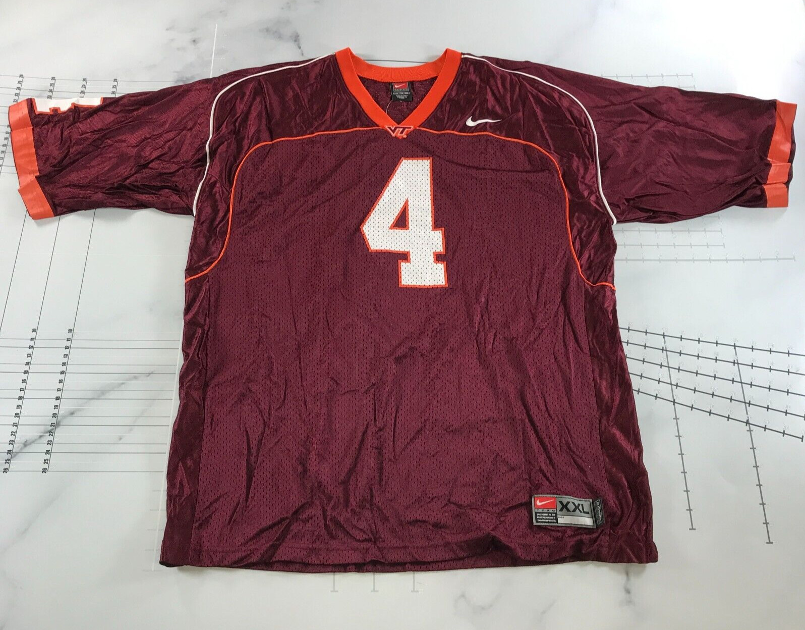 Винтажная мужская майка Virginia Tech 2XL бордово-красно-оранжевого цвета Athletic #4 Nike Team