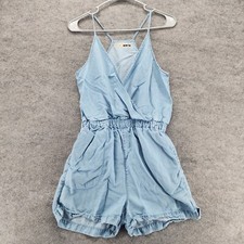 TopShop Moto Romper Womens US 4 V Neck Sleeveless Blue Chambray