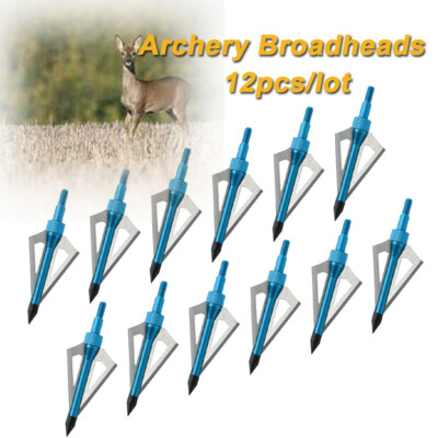12x 100Grain Hunting Archery Broadheads Arrow Heads Tips Points 3-Blade Blue