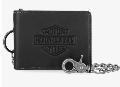 は*ん様 HARLEY-DAVIDSON 三つ折り財布 レザー ヴィンテージ ビ Harley Davidson Men's Bar & Shield Bifold Wallet W/Chain Black