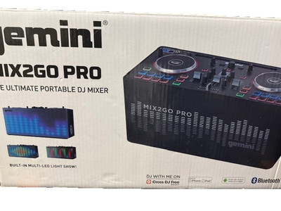 Gemini Mix2GO Pro Portable DJ Mixer w/built in speakers & LED light show