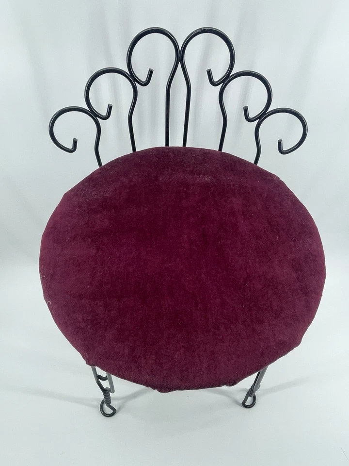 复古梳妆椅凳栗色凳,扭曲黑色金属腿 — 第 2/4 张图片