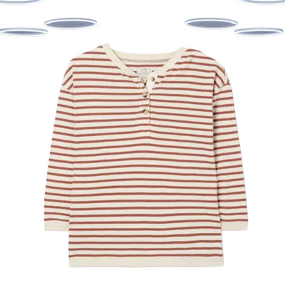 Ex Fat Face Damen Sweatshirt - Streifen Henley Langarm Rot Mix