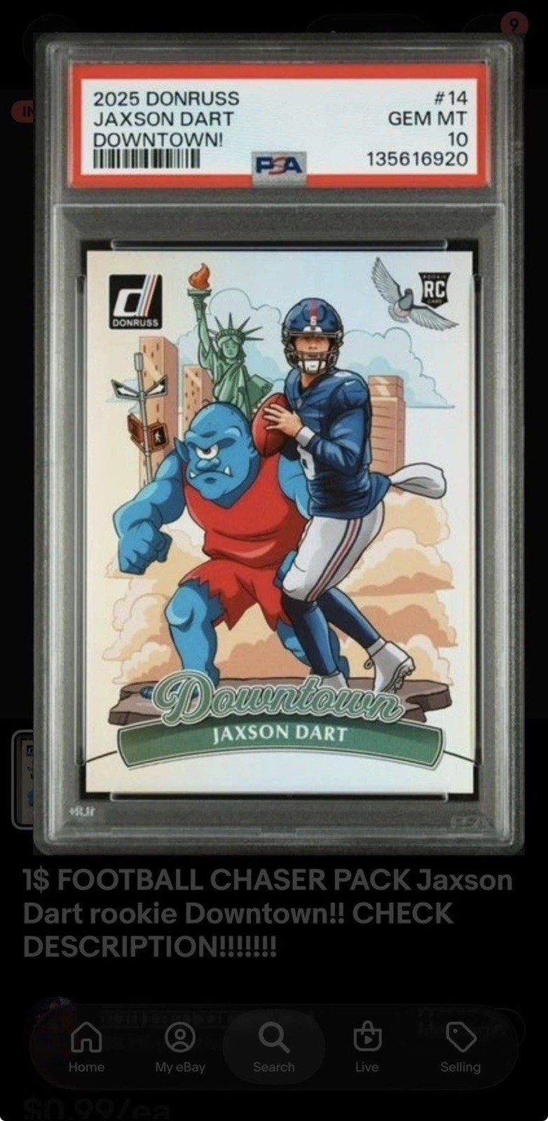 Panini Donruss 2025 Jaxson Dart Downtown! RC #14 Psa 10 Giants Chaser Pack DES!!