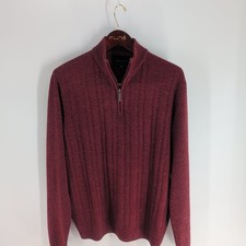 Geoffrey Beene Quarter Zip Stand Collared Ribbed Pullover Sweater Maroon Size L