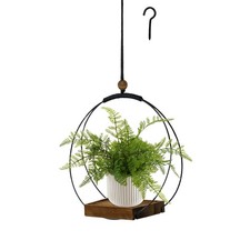 Black Hanging Planters for Indoor Plants with Sturdy Wood Base, 2-Pack