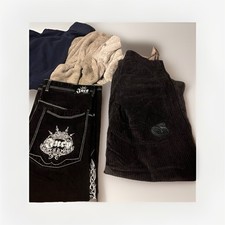 JNCO Tribal Collection Black Corduroy Wide-Leg Men's Pants Embroidered Logo