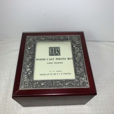 Wood Cast Photo Box Size 4X6 Med Brown With Decorative Metal Work As A Frame