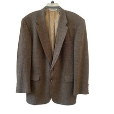 Lands' End Vtg Tweed Herringbone Brown Beige Tan Sport Coat Wool Blazer 44L