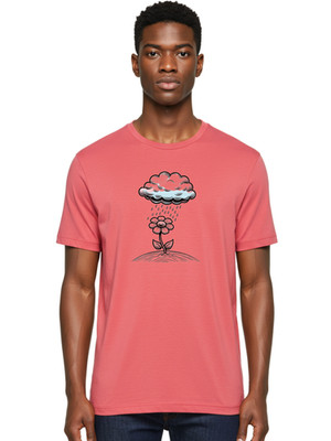 Flower-With-Rain-Cloud Mens Graphic Tee, 100% Cotton, Casual Summer Wear
