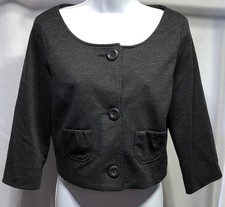 Spiegal Cropped Jacket/Blazer 4 Gray Chunky Buttons Pockets Business Office