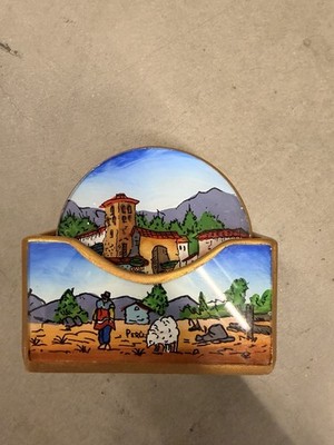 Set of 6 Hand Painted Peruvian Ceramic Coasters Folk Art Village Scenes