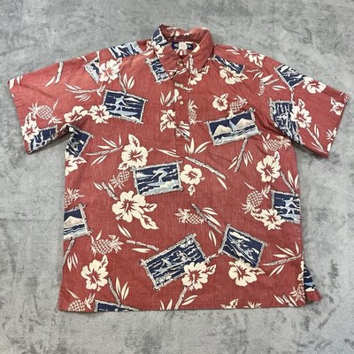 Reyn Spooner Phil Edwards Men s XL HawaiianAloha Shirt Red Floral Surf Pineapple
