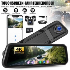 10" Touchscreen Spiegel Auto DashCam DVR 4K+1080P mit Rückfahrkamera WiFi GPS