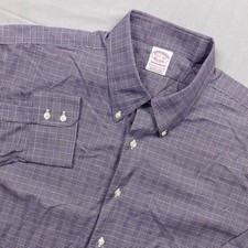 Brooks Brothers Madison Fit Non Iron Supima Shirt Mens 17.5 34 Purple Glen Plaid