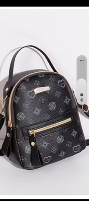 Black Geometric Mini Backpack with Gold Hardware and Zipper Accent for Women