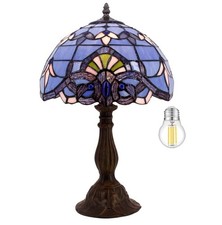 WERFACTORY Tiffany Lamp Stained Glass Table Lamp 18" Blue Purple Baroque Style