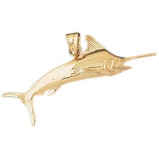 3D Marlin Trout Fish Charm Pendant 14k Gold 4.4 Grams