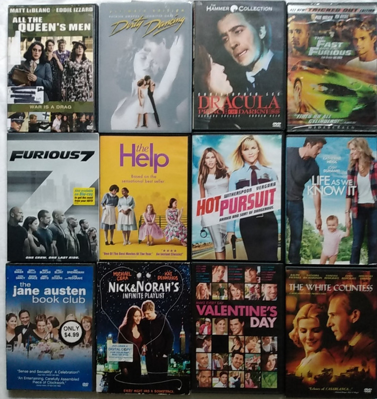 11 DVD Drama Comedy PG13 Queens Men DirtyDancing Dracula Fast Furious7 Life Nick