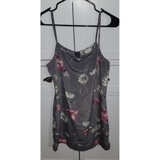 Joule Vintage 90s Floral Satin Slip Mini Dress Grey Pink Daisy Large Made in USA