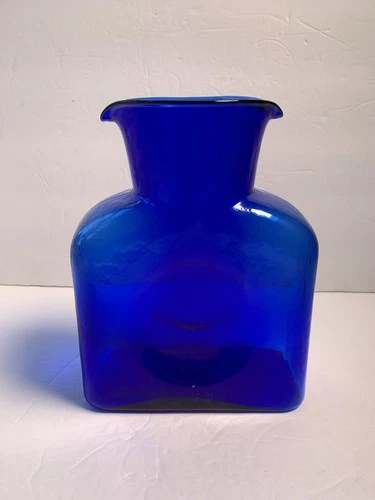 Blenko 384 Cobalt Blue Glass Double Spout Water Bottle Pitcher