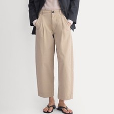 Everlane NWT Khaki Barrel Leg Pants Organic Cotton Quiet Luxury Coastal Size 12
