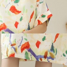 Women Summer Cotton Linen Midi Dress Loose Retro Short Sleeve Beach Wear Boho