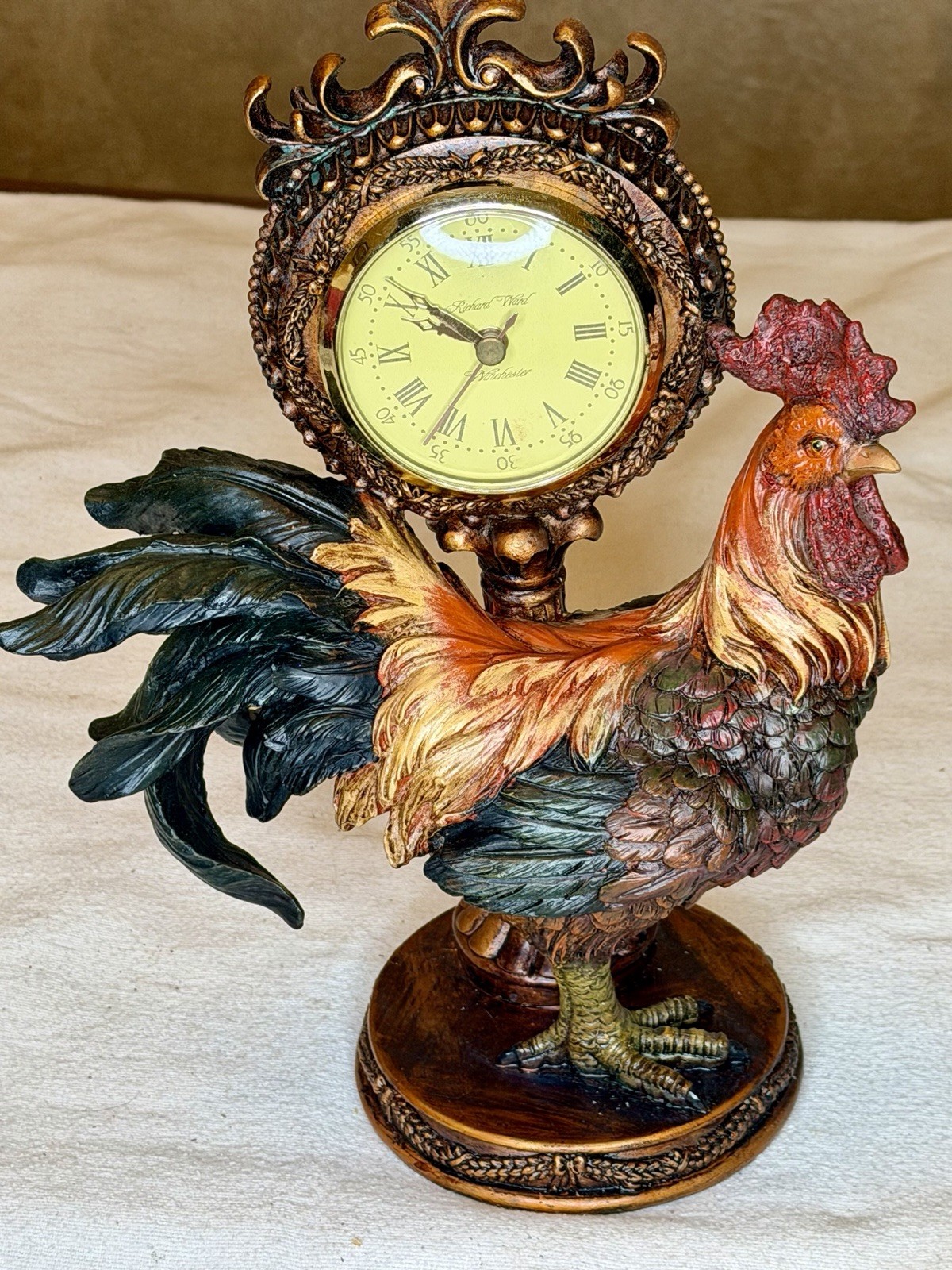 Vintage Rooster Clock Figurine-WORKS