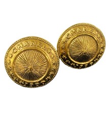 CHANEL 1990 Vintage Sunburst Medallion Disc Earrings