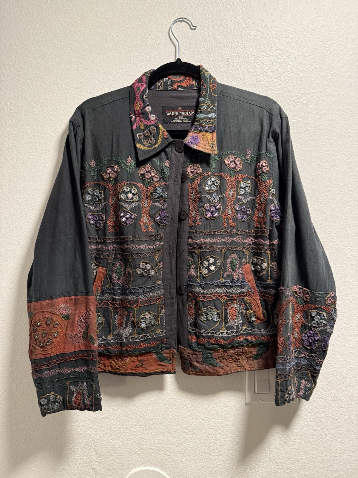Sacred Threads Multicolor Embroidered Grey Jacket… - image 1