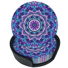 6 Pcs Bohemian Style Mandala Print Leather Coasters for 6 PCS Multicolor23