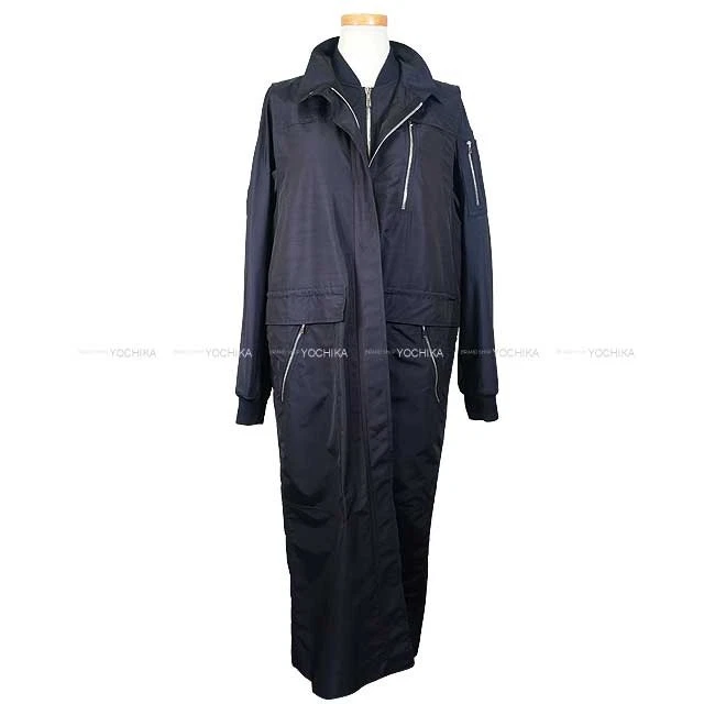 Hermes — HERMES Ladies Long 2Way Twinset Navy Wool/Nylon/Silk/Polyurethane #36 Blouso...