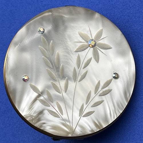 Vintage MOP Lipstick Holder with Mirror Mother of Pearl Flower EMPTY 2"