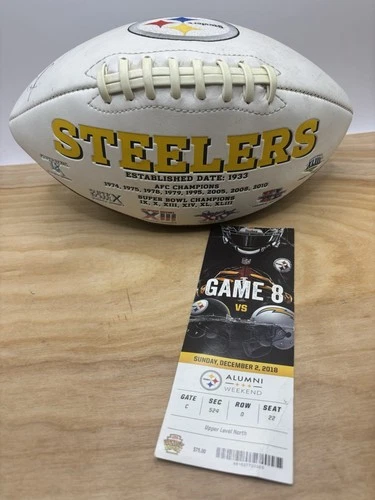 Pittsburgh Steelers Collectors Football Signed By 5 Players and Game Day Ticket