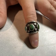 Sterling Silver Turquoise Oval Ring Native American Style Bezel Band