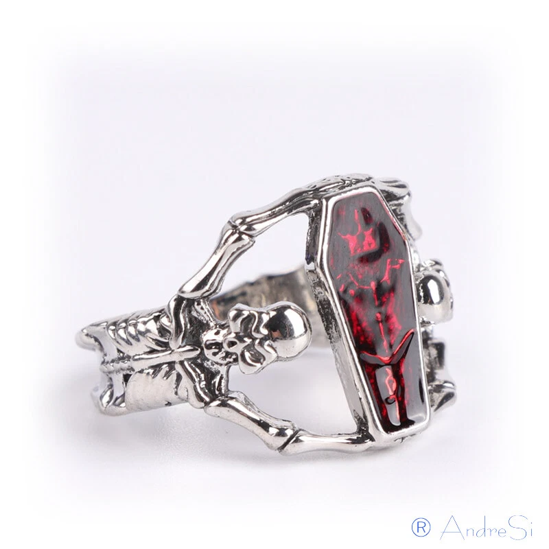 Dracula Ring Vampire Untoten König mit blutrotem Sarg mit Szepter und Skeletten - Bild 2 von 4