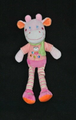 Peluche doudou girafe vache MOTS D'ENFANTS LECLERC rose écharpe