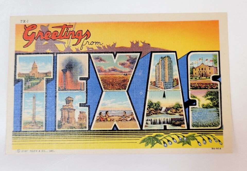 4 Vintage Postcards Texas TX Greetings Longhorn Bull Cowboy Riding Jack ...