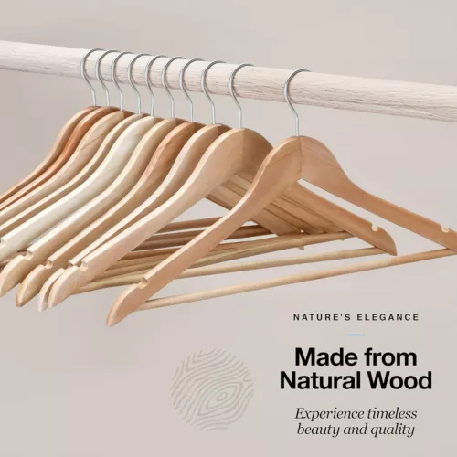 Natural Wood Solid Wood Clothes Hangers Coat Hanger Wooden Hangers Set of 100 - Picture 12 of 12