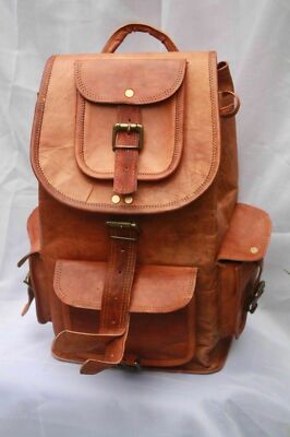 Genuine Goat Leather Large Men's Vintage Backpack Travel Rucksack Laptop Gym Bag