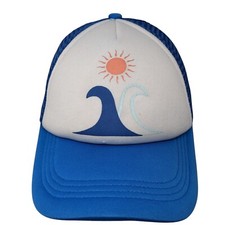 Beach Wave Youth Snapback Trucker Hat Blue One Size Adjustable Mesh Back F4A