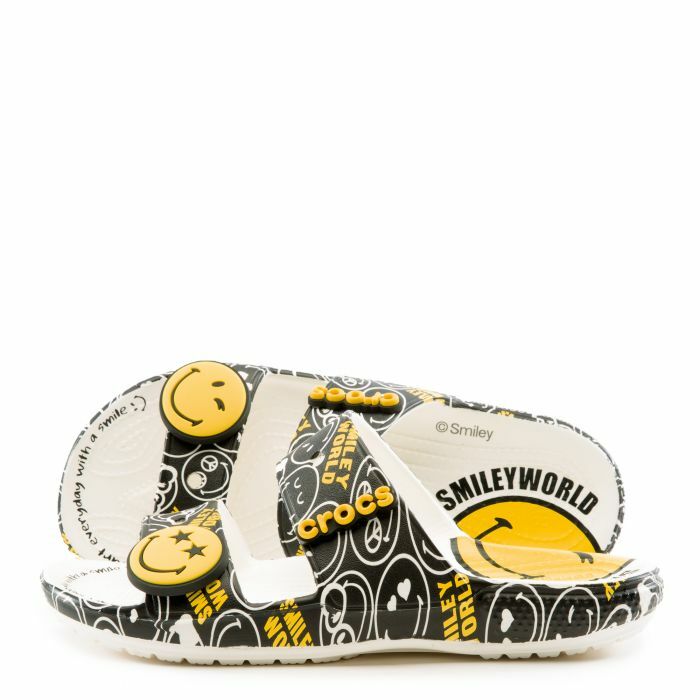 Smiley Croc Slides CROCS Smiley World Sandal Crocs White Black Yellow Slides  main image 3