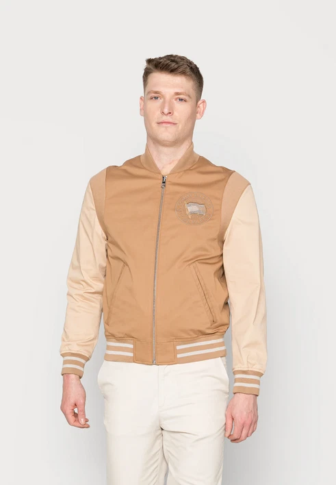 At vise lager For pokker $349 Tommy Hilfiger Modern Archive Varsity Bomber Jacket Cotton Beige size  S | eBay