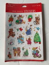 Vintage Hallmark Christmas Animals Mice Bunny Bears 4 sheets SEALED  STICKERS
