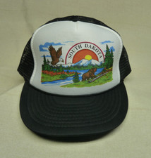 Men's SOUTH DAKOTA Nissin Snapback Trucker Hat Cap Mesh Back Bald Eagle Bear USA