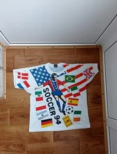 World Cup USA 94 Apex One Multi-Color T Shirt Soccer Football 1991 USA Sz L VTG