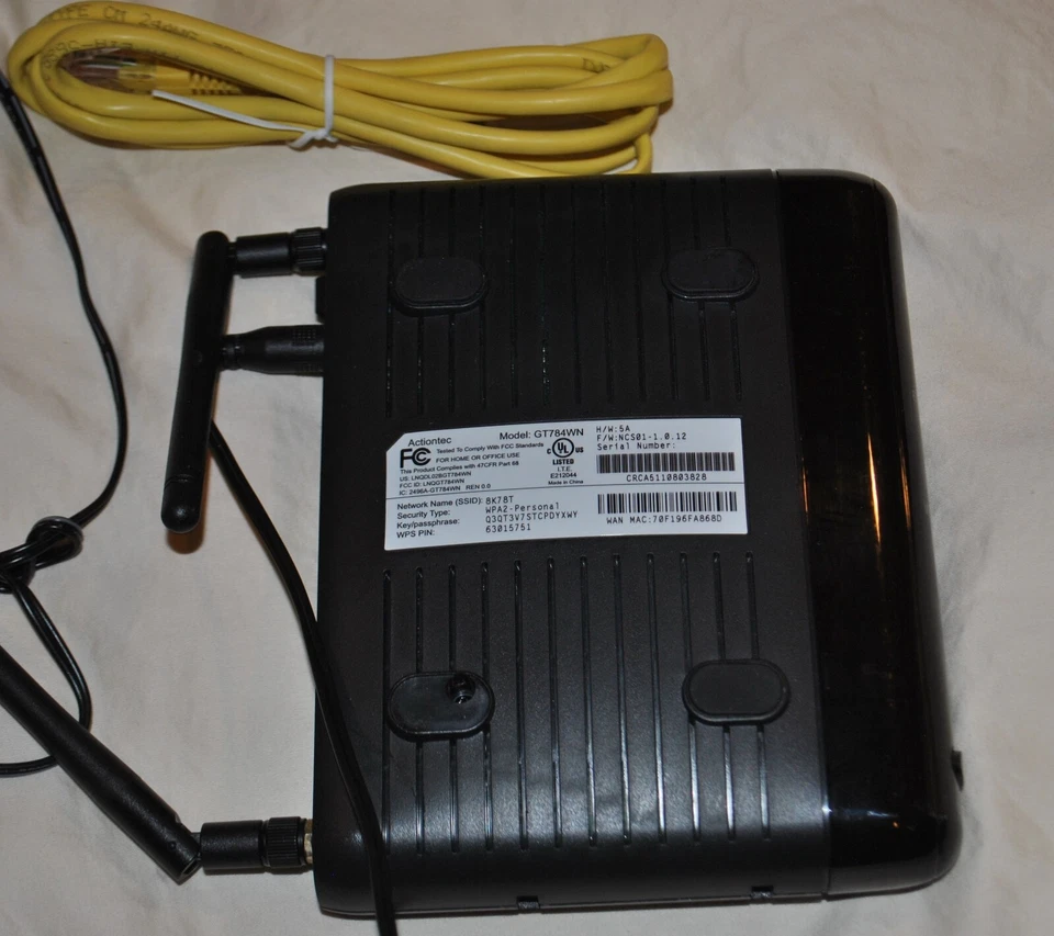 WIRELESS ACTIONTEC DSL GATEWAY MODEM GT784WN w/power cord tested works - Image 4 of 4