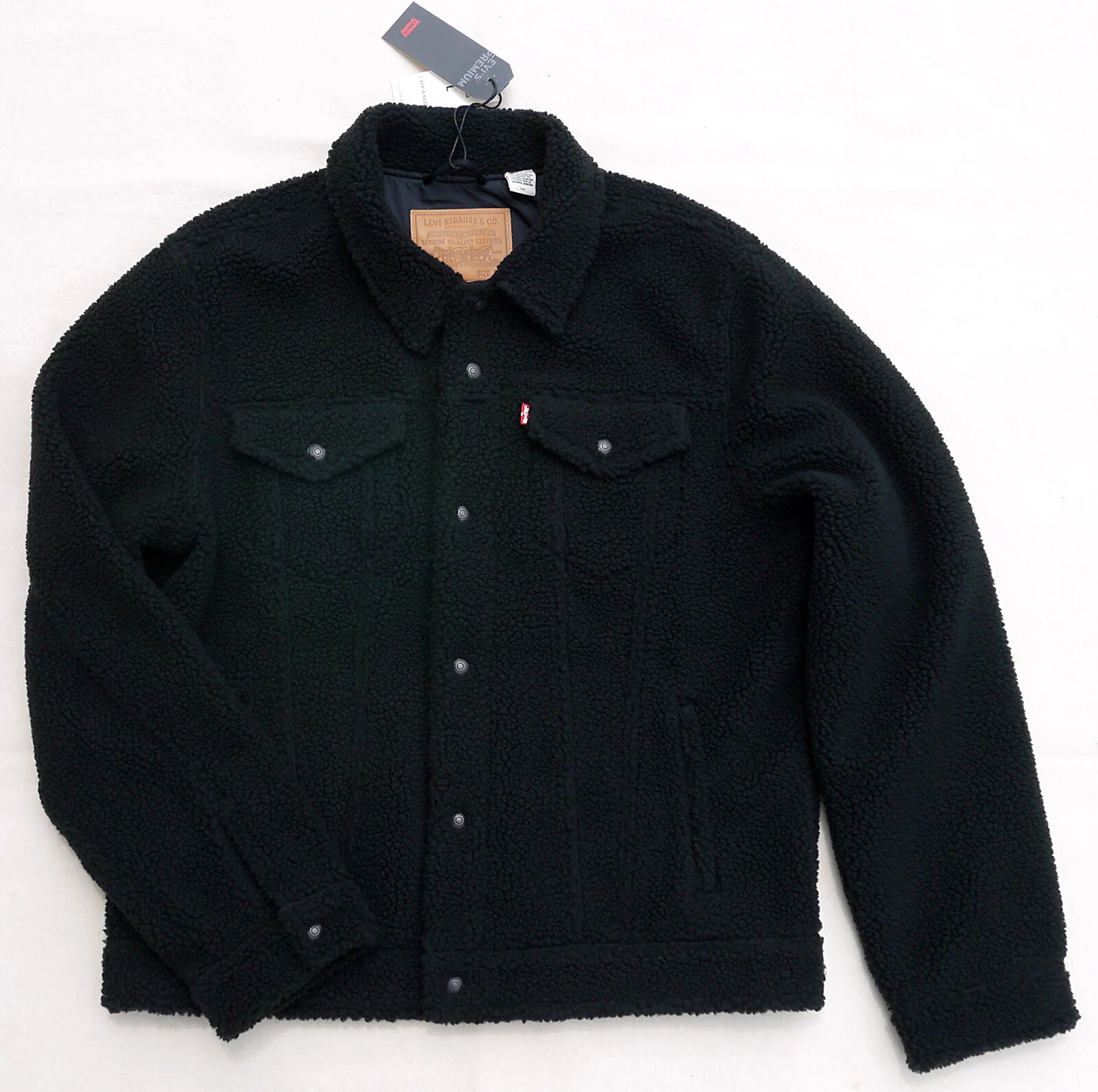 LEVIS Premium Big E Sherpa Front Trucker Rare Jacket Fleece Black Warm Men L